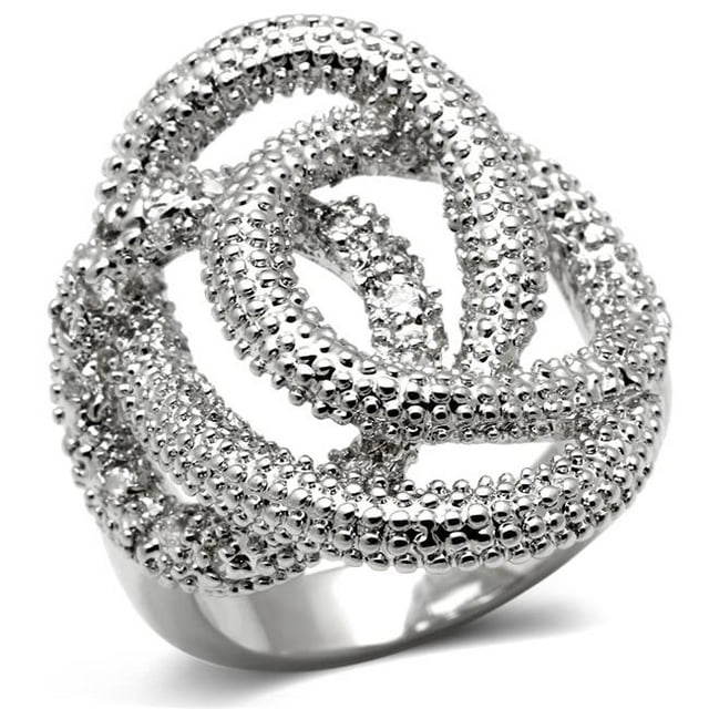 Bague en Laiton Rhodié pour Femmes avec AAA Grade CZ en Clair - Taille 6