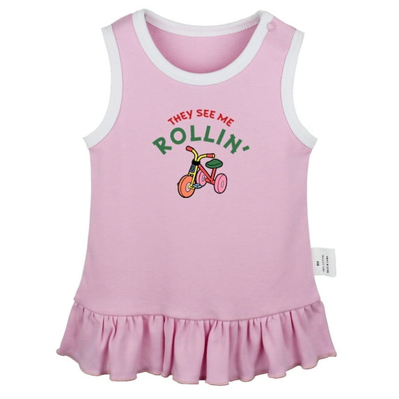 They See Me Rollin' Funny Dresses For Baby, Newborn Babies Skirts, Infant Princess Dress, 0-24M Kids Graphic Clothes (Pink Sleeveless Dresses, 0-6 Months)