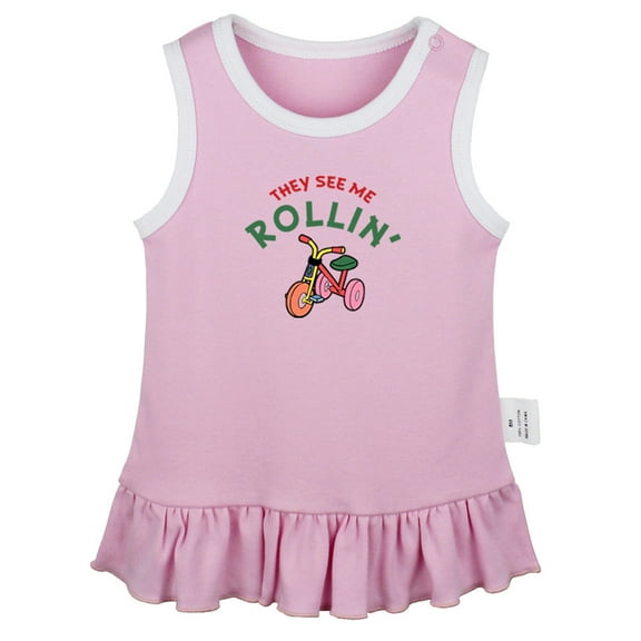 They See Me Rollin' Funny Dresses For Baby, Newborn Babies Skirts, Infant Princess Dress, 0-24M Kids Graphic Clothes (Pink Sleeveless Dresses, 0-6 Months)