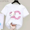 thumbnail image 3 of Camiseta de algodón de manga corta con letras de Hello Kitty para niños, Top con estampado de dibujos animados, ropa para niñas, regalo de cumpleaños para bebés, A-Z de verano, 3 of 6