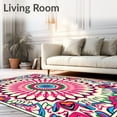 thumbnail image 2 of ODIKA 3'x5' Machine Washable Non-Slip Area Rug, Boho Sunburst Interlocking Lattice Motif High Traffic Rug, Pink, 525254, 2 of 7