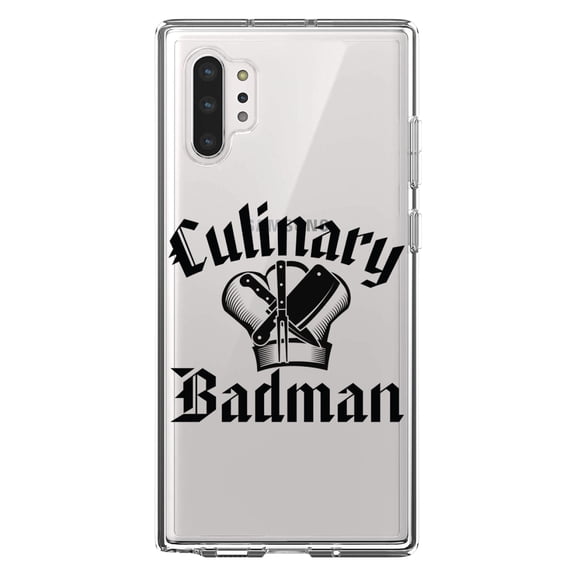 DistinctInk Clear Shockproof Hybrid Case for Galaxy Note 10 PLUS (6.8" Screen) - TPU Bumper Acrylic Back Tempered Glass Screen Protector - Culinary Badman