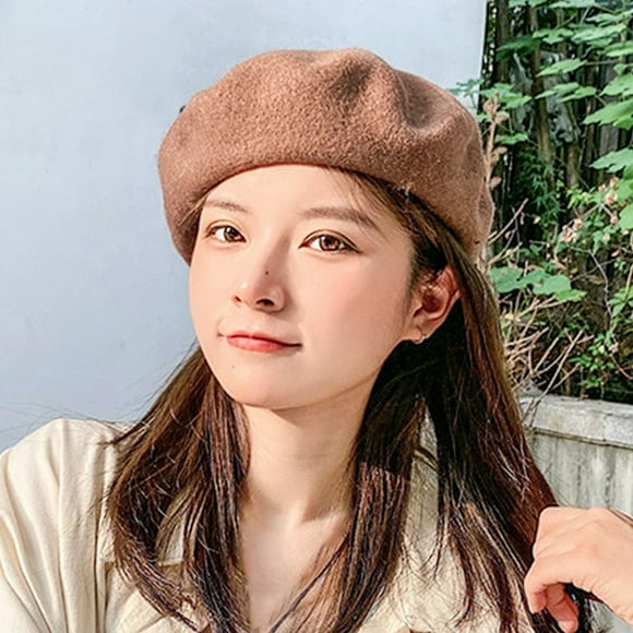 MesaSe Vintage Women Girl Autumn Winter Solid Color Warm Woolen Beret Hat Cap Gift