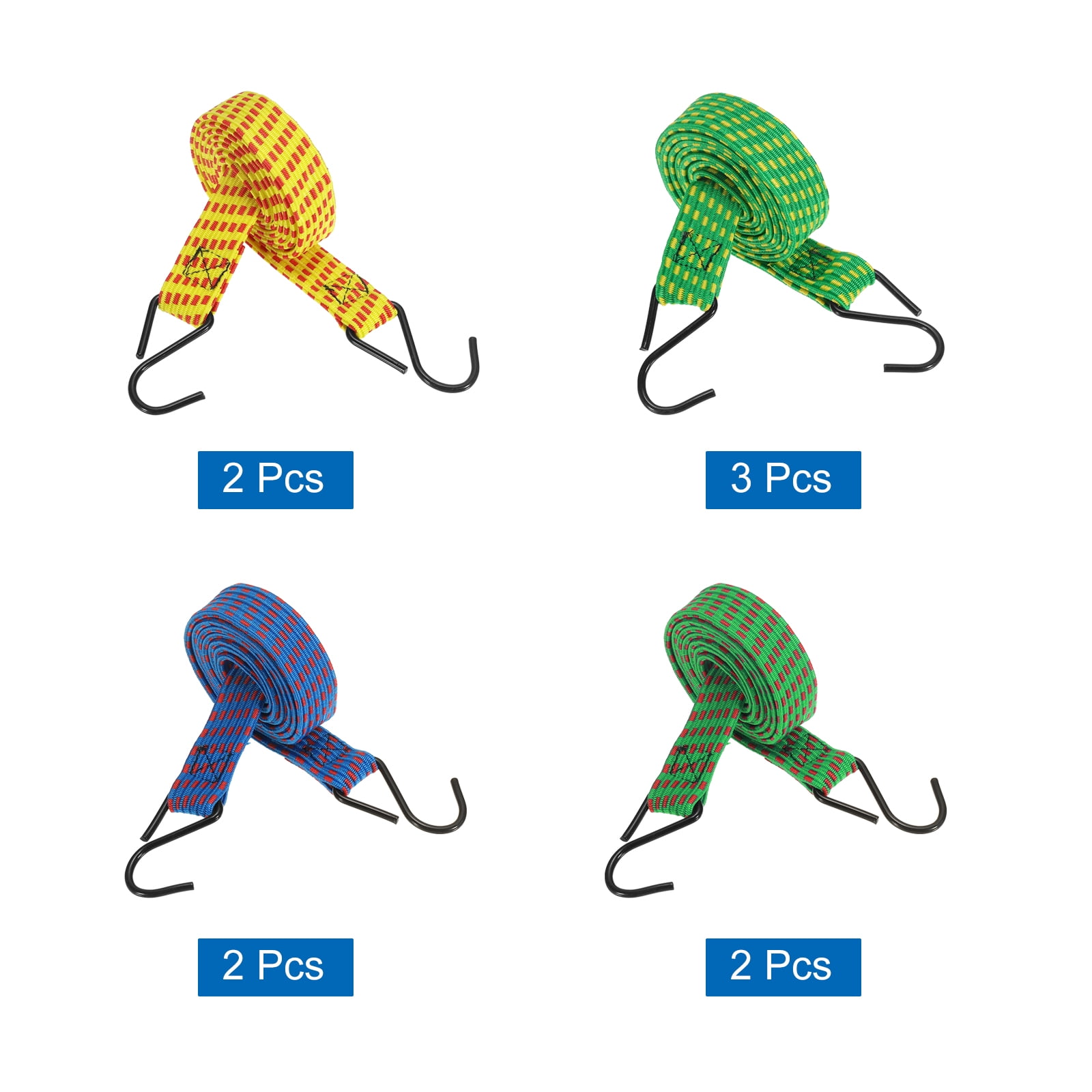 10Pack Bungee Cords, 59.06" Length Bungee Cords with Hooks 0.98" Width Adjustable Flat Elastic Rubber Bungee Straps for Luggage, Roof Racks, Tarpaulin, Moving Cargo, Camps, Tarps