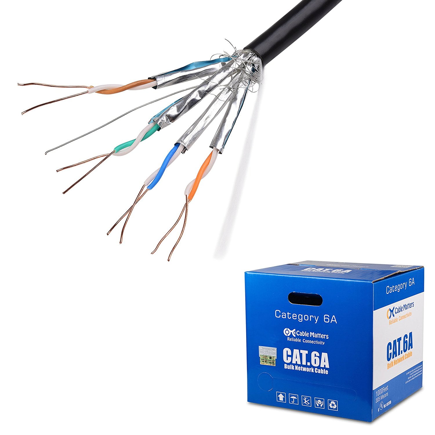 [UL Listed] Cable Matters In-Wall Rated (CM) Cat 6a / Cat6a Bulk Cable