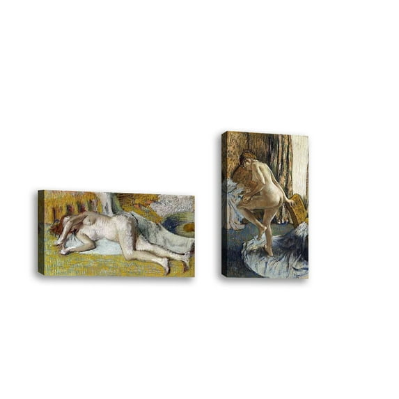 Set of 2 - After The Bath - Contemporary Fine Art Giclee on Canvas Gallery Wrap - wall décor - Art painting - 11 x 18 Inch - Ready to Hang