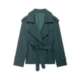 thumbnail image 2 of Women's Short Lapel Trench Jackets - Belted Waist Button Long Sleeve Coat Tops - Lightweight Windbreaker with Pockets, 2 of 7
