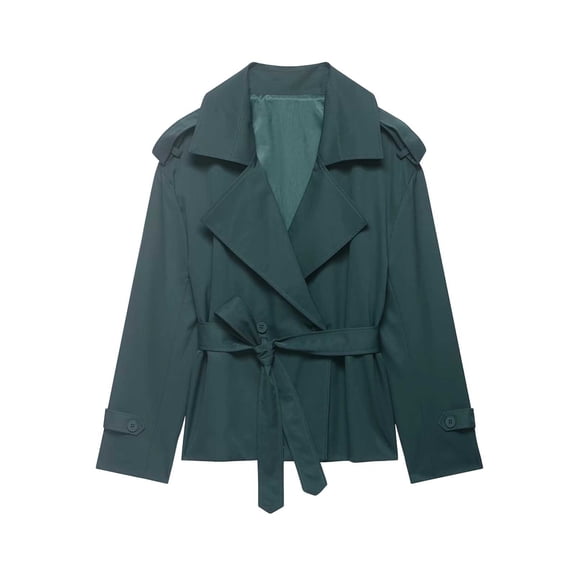 cocolona Cropped Trench Coat for Women Long Sleeve Collared Solid Color Waist Jacket Lined Trendy Casual Fall Tops