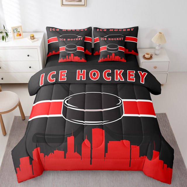 YST Kids Sport Bedding Comforter Set, 7-Piece, Sports Theme, Black Red, Queen