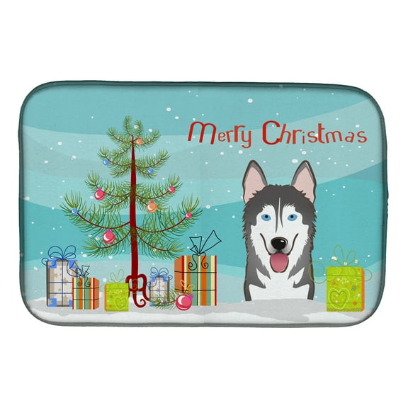 Christmas Tree and Alaskan Malamute Dish Drying Mat