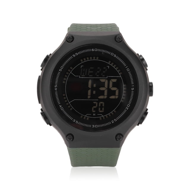 Reloj deportivo Pantalla LCD retroiluminada a prueba de agua Reloj inteligente digital para hombres Correr Ciclismo Diario Esfera negra Correa verde militar