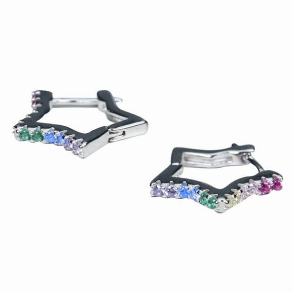 925 Sterling Silver Earrings for Women - Geometric Rainbow Star Hoop Earrings Pavé Multicolor CZ, Hypoallergenic Dainty Jewelry for Daily Wear with RTT Jewelry Box