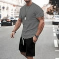thumbnail image 2 of RUTAYY Men's Outfits Short Sleeve Round Neck Solid Color T-Shirts and Shorts with Pocket 2 Piece Travel Elegant Clothing Sets, 2 of 6