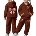 thumbnail image 2 of XAOFW Kids Outfits Girls Winter Plush Bow Graphic Long Sleeve Hoodie Joggers Comfy Two Piece Playwear Stylish Comfort Fashionable Casual Daily Wear Sets, 2 of 7