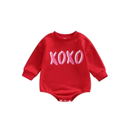 

Arvbitana Baby Girl Valentine s Day Rompers Letter Print Long Sleeve Bodysuit Casual Loose Jumpsuit Tops for Infant 0-24M