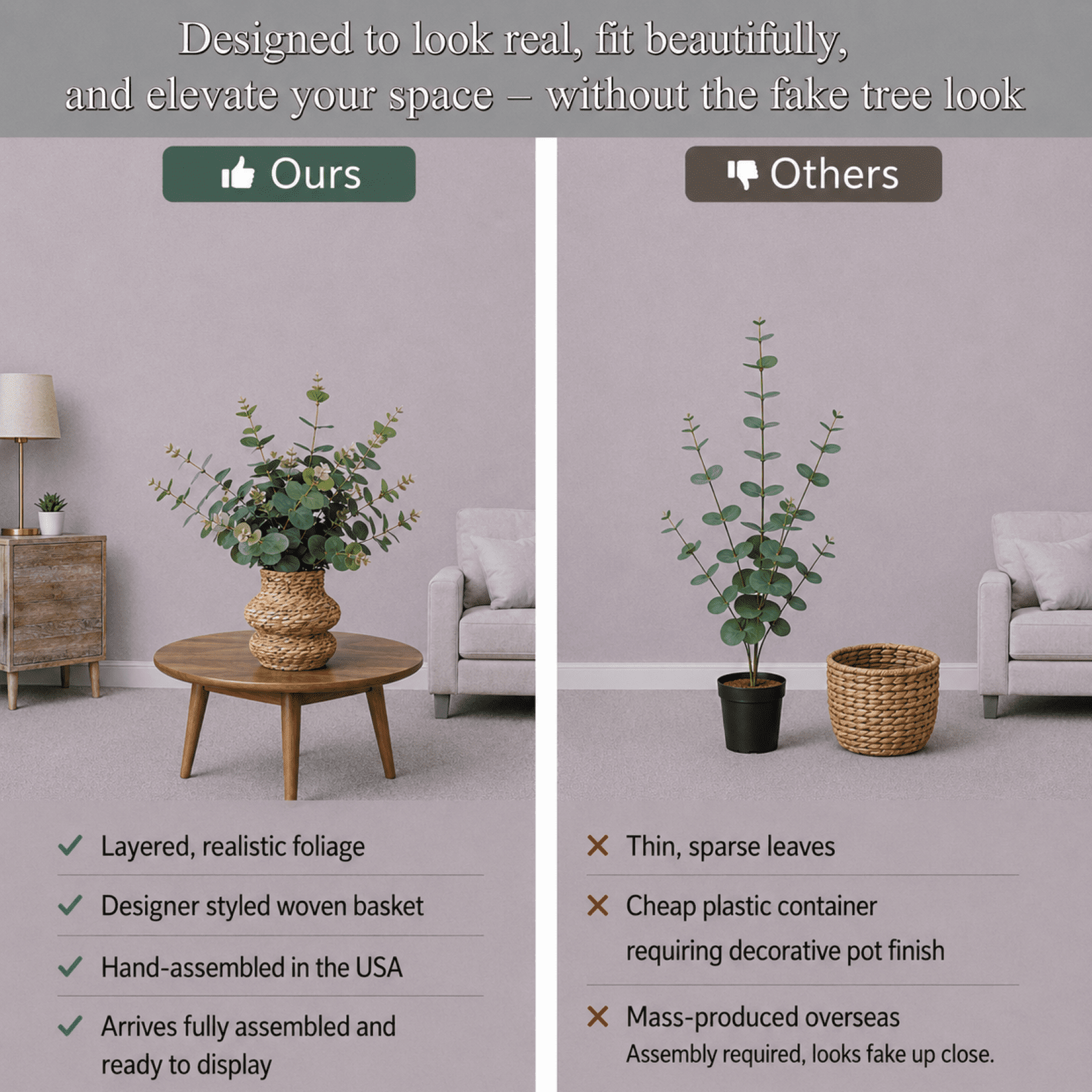 Artificial Plant, 24in Artificial Eucalyptus Plant in a Woven Tiered Basket by LCG Florals, Fake Indoor Faux Plant for Living Room, Office, and Home Decor