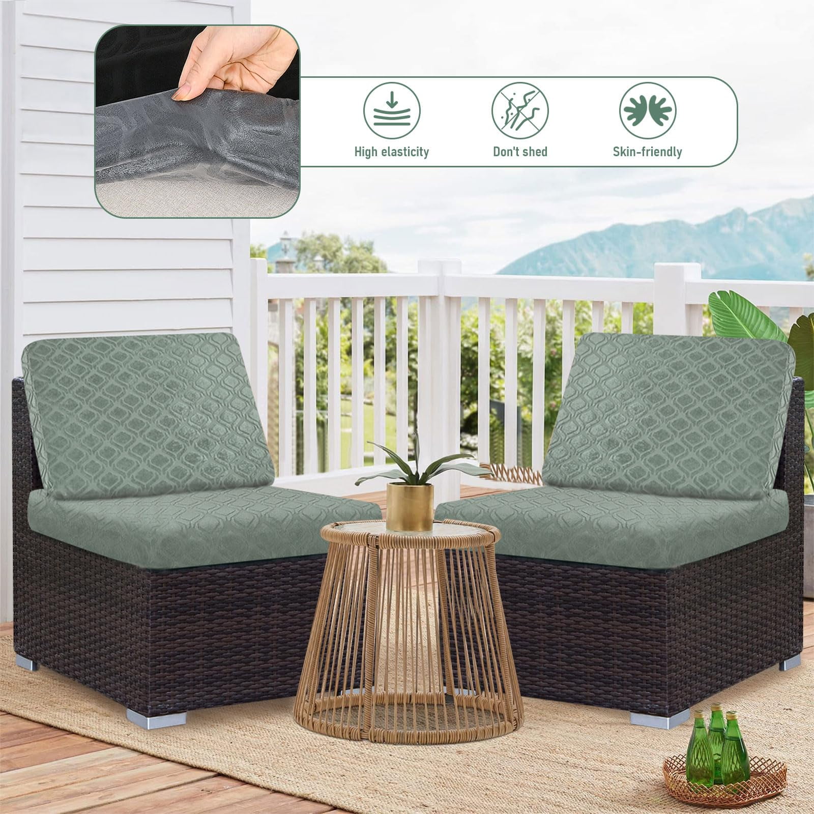 Patio Stretch Sofa Cushion Covers Outdoor Cushion Cover Replacement Couch Slipcover Sofa Seat Cover(Black, 6pcs)