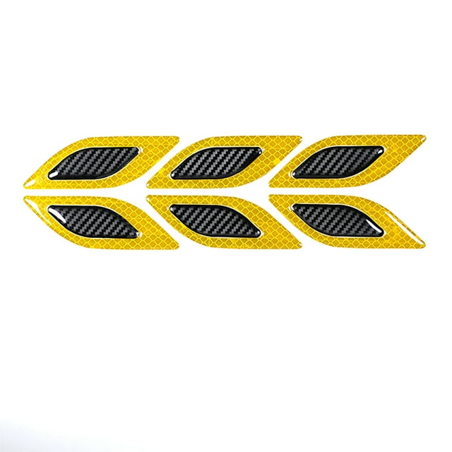 Langgg 6 Pieces Car Body Reflective Sticker Anti-skid Carbon Fiber Stickers Universal Automotive Anti-collision Warning Decal Yellow