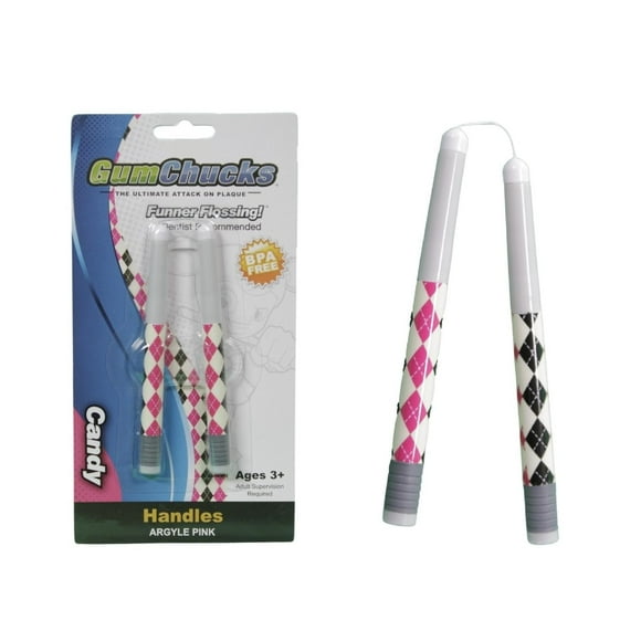 GumChucks Orthodontic Flossers Dental Floss - Floss for Braces - Brace Floss Picks - Gum Flossing Picks - Ortho Dental Flossers (Pink Argyle - Candy)