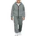 thumbnail image 2 of XIMIN Boys 2 Piece Zip Up Athletic Sweatsuit, Hoodie Jacket and Joggers Set, Lightweight Fleece for Kids (Grey, 14-15 Years), 2 of 8
