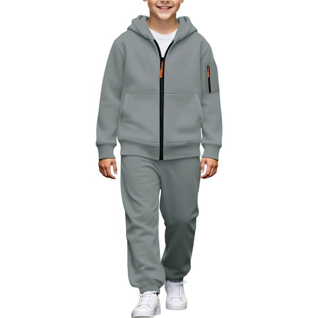 Ensemble de Survêtement pour Enfants Gris, Manches Longues, Sport (110)