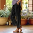 thumbnail image 2 of Xijirk Women Straight Leg Cropped Casual Trousers with Elastic Adjustable Tie Waist Side Storage Pockets Airy Light Soft Relaxed Fit Pants for Daily Beach Home Outdoor Leisure Wear,1Black,4XL, 2 of 6