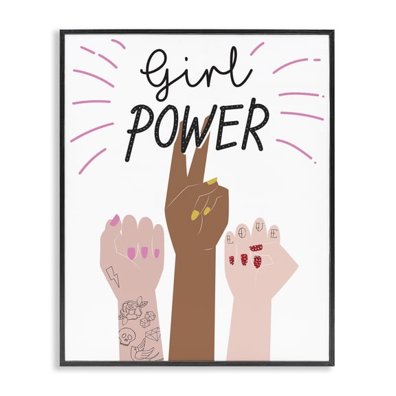 Stupell Industries Eclectic Girl Power Raised Fists Black Framed Giclee Art, 11 x 14, by Angela Nickeas