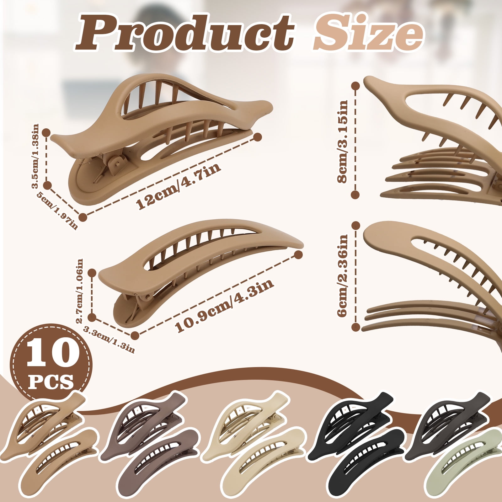 10 Pack French Concord Claw Clips for Women Girls, 2 Styles Flat Hair Clips, Matte Claw Clips for Thick Hair, Strong Hold Duck Billed Clips, Neutral Color Flat Claw Clips for Thick Hair