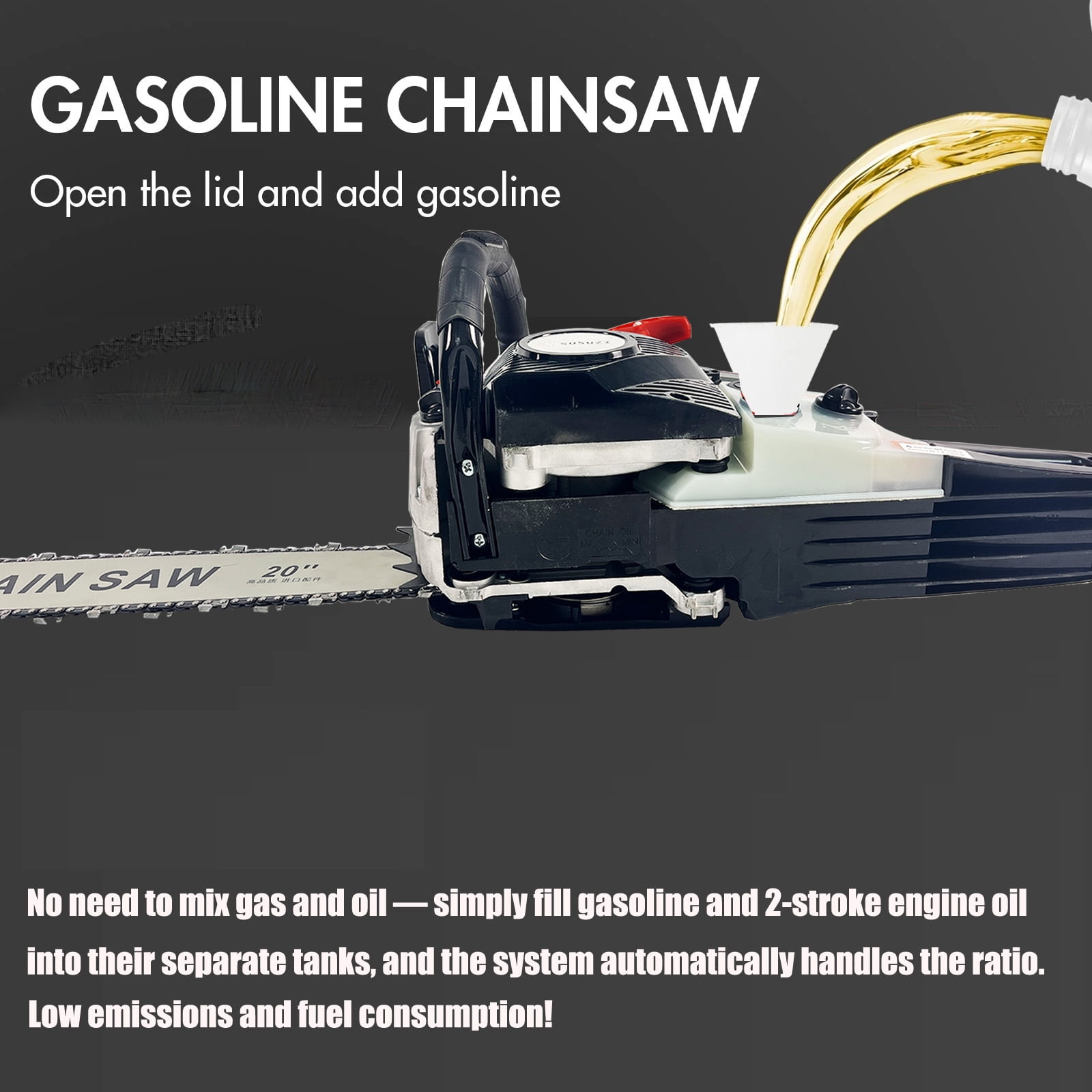 SUSUZI 20-inch Gas Chainsaw, 58CC 4-Stroke Engine, Auto Oiling