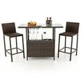 thumbnail image 2 of Costway Patio 3PCS Wicker Bar Set Height Table Two Stools with 3 Rows Stemware Racks Garden, 2 of 10
