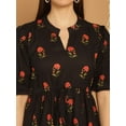 thumbnail image 3 of Steverzon Women's Floral Print Collar Empire A-Line Midi Black Dress, 3 of 6