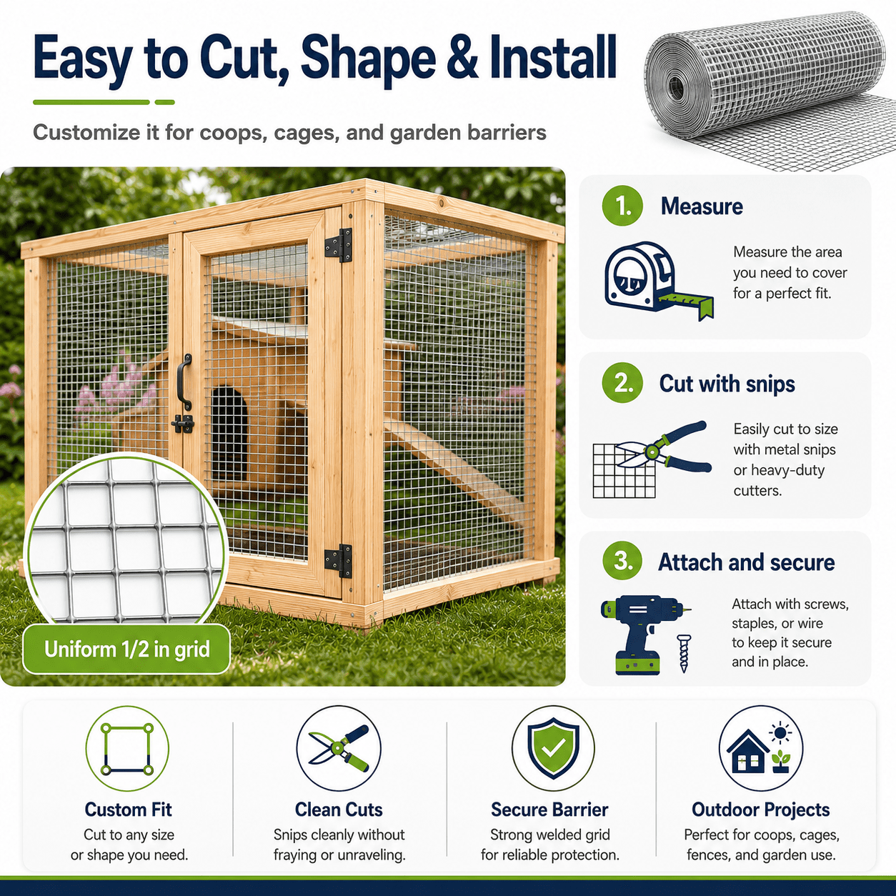Yeslife 48 in. x 100 ft. Hardware Cloth, 1/2 in. Mesh Galvanized Wire Fence Roll, Chicken Wire for Chicken Coops, Rabbit Cages and Gardens