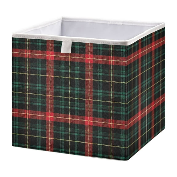 Fabric Open Basket Bins Foldable Storage Basket 2 Size Avliable Red Green Tartan Plaid