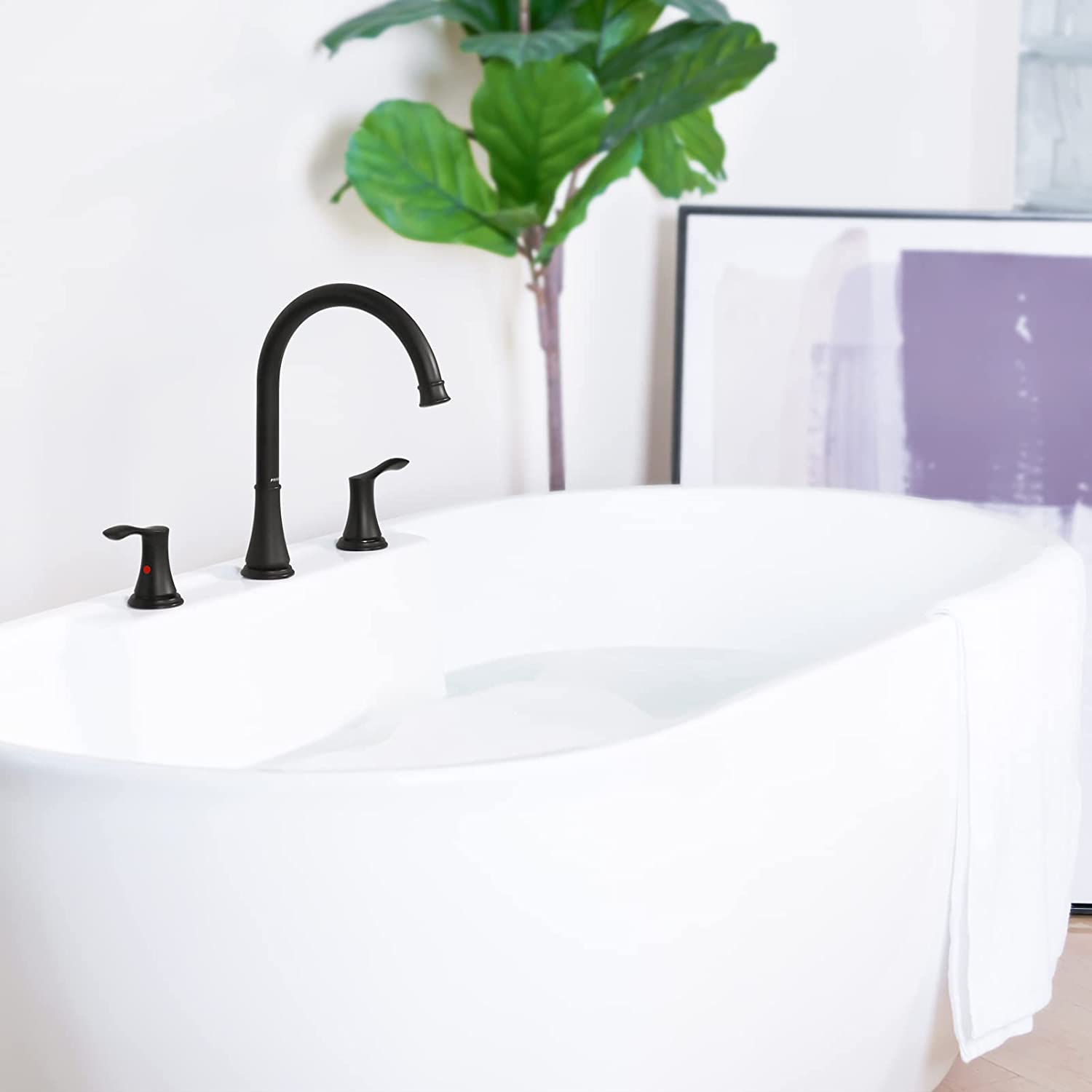 PARLOS High Arc 2-Handle Widespread Roman Tub Faucet with Valve & Faucet Supply Lines, Matte Black