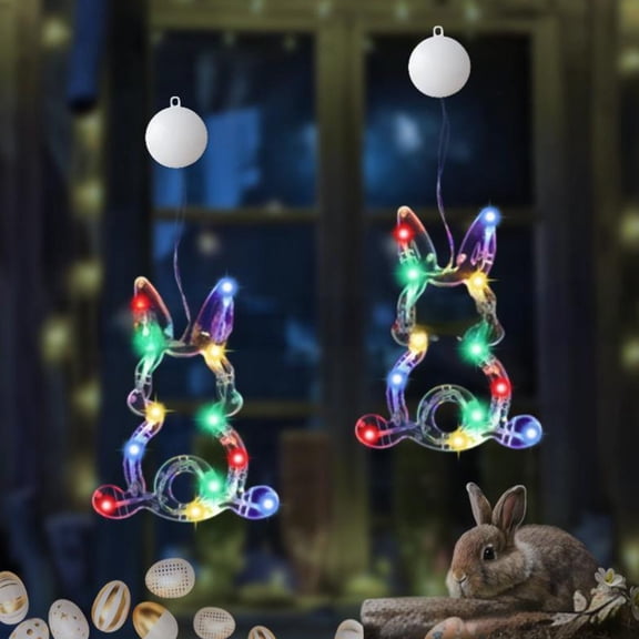 Hogarize Easter Tinted Window Lights–Bunny and Easter Eggs Shaped Decorative Suction Cup Lights,Battery Operated for Children's Room,Holiday Window Decor