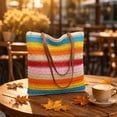 thumbnail image 4 of Homellea Striped Woven Tote Bag for Women, 15.4 Inch Summer Straw Look Shoulder Bag with Brown Handles for Beach, Vacation, Travel, Shopping, Pool, Work, Resort and Casual Daily Outfits, 4 of 6