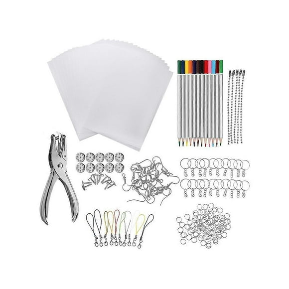 Shrinky Art Paper Heat Shrink Sheet Plastic Kit Hole Punch Keychains Pencils DIY Color Lead Manual