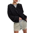 thumbnail image 3 of Female Chunky Cable Crop Sweater Pullover Casual Half Button Flared Long Sleeve Jumper Pullovers Black M, 3 of 9