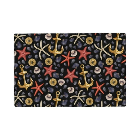 

Table Placemats Set of 4 - golden anchors starfishes shells rope 12x18 In Faux Linen Double Heat Resistant Place Mats Cloth Indoor/Outdoor Placemats Washable Table Mats for Dining Kitchen Party
