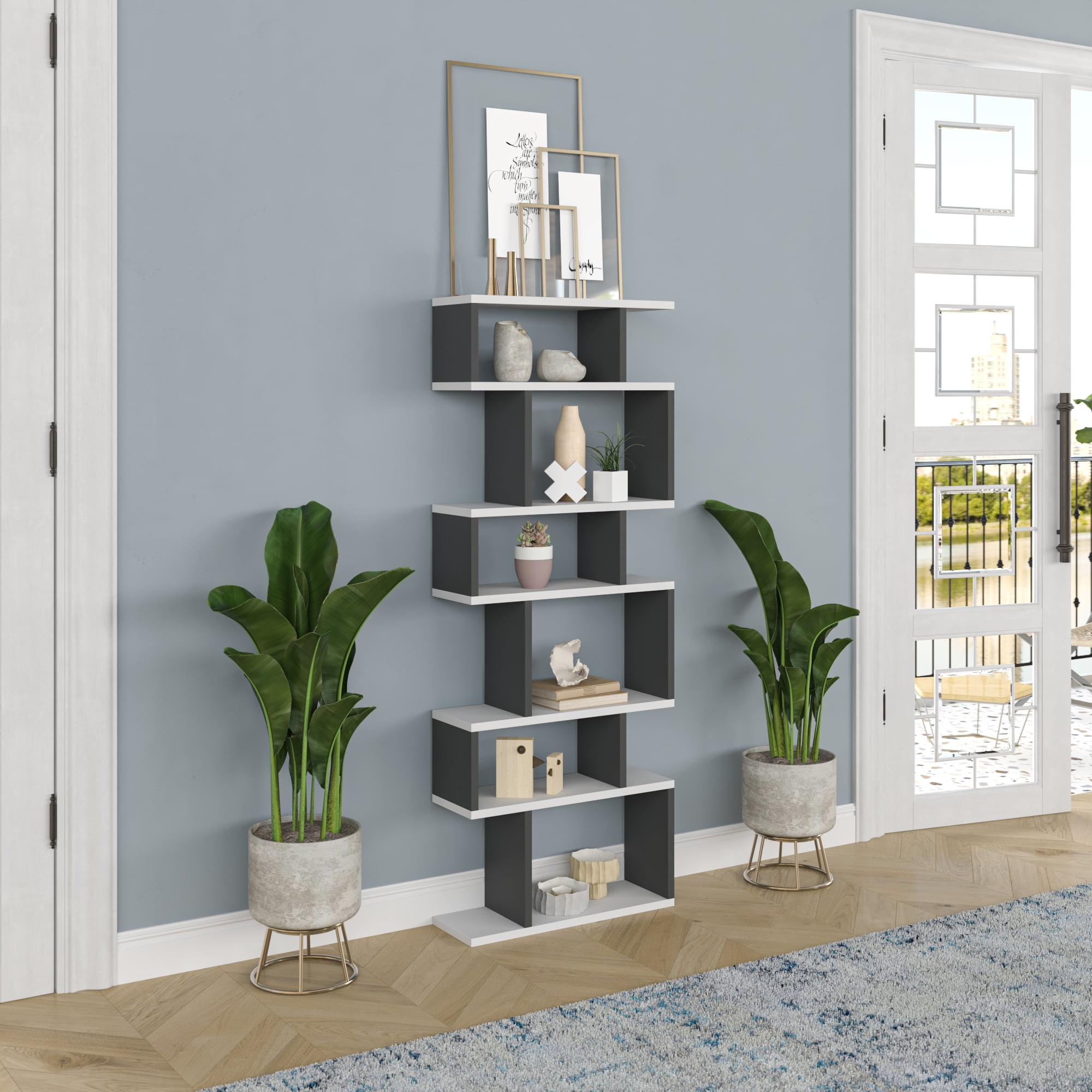 Ada Home Decor Bates Multiple Tier Open Shelf Cube Bookcase, Anthracite/White