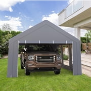 13x20 ft Heavy Duty Carport Portable Garage - 180g PE Waterproof UV Canopy, Steel Frame - 3 Roll-Up Doors, 5 Vented Windows, Removable Sidewalls - Gray
