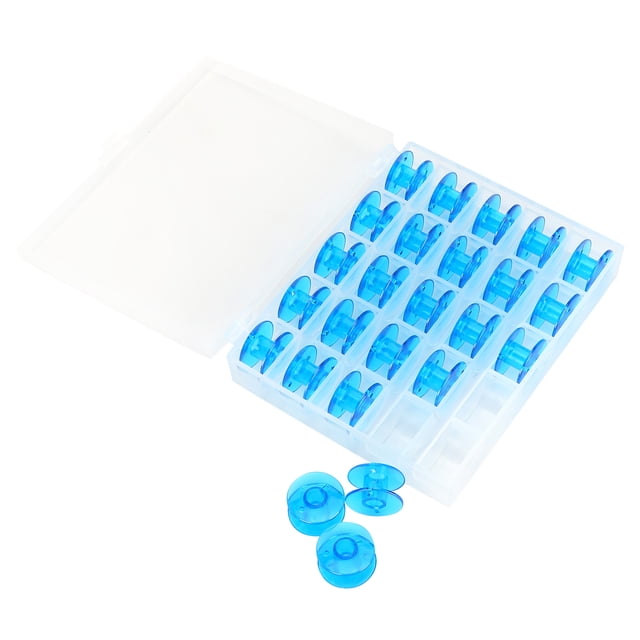 Qukaim Paquete de 25 bobinas de plástico + 1 caja, accesorios para máquina de coser, reemplazo de bobina, suministros de costura