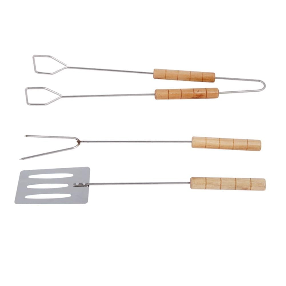 Barbecue Tools Set, 3 Piece Stainless Steel Grill Utensils with Wooden Handles for Outdoor Cooking, Camping and Backyard BBQ