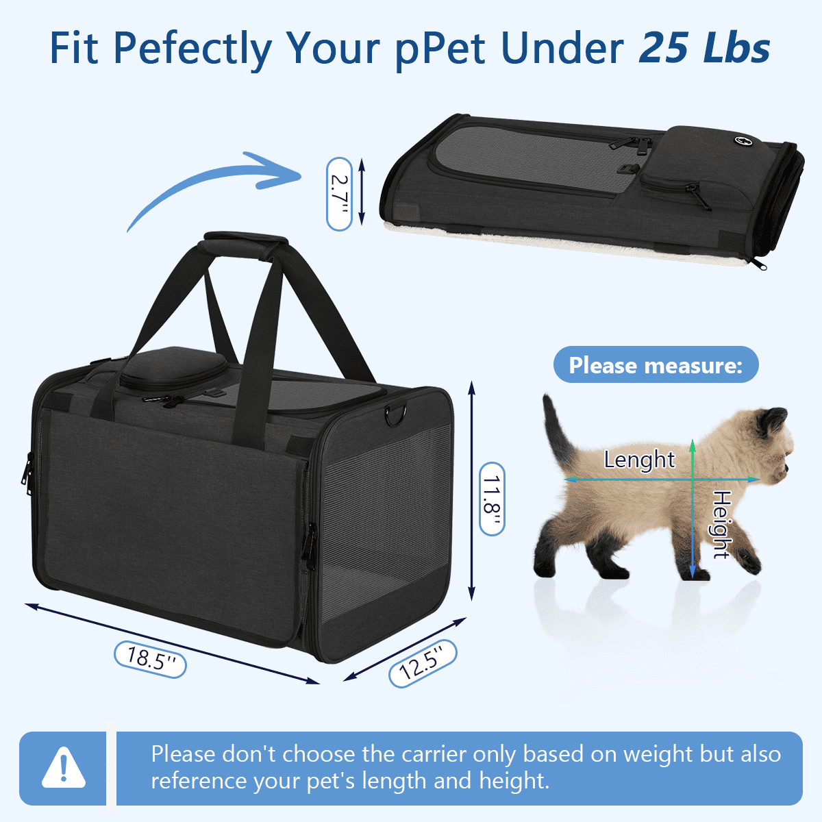 Cat Carrier, Cat Carriers for Large Cats up to 25LB, large Cat Carrier with a Bowl, Soft Sided Carrier with 2 Side Roller Blinds for Pet Cat Kitten Small Dog Puppies Airline Approved, Black