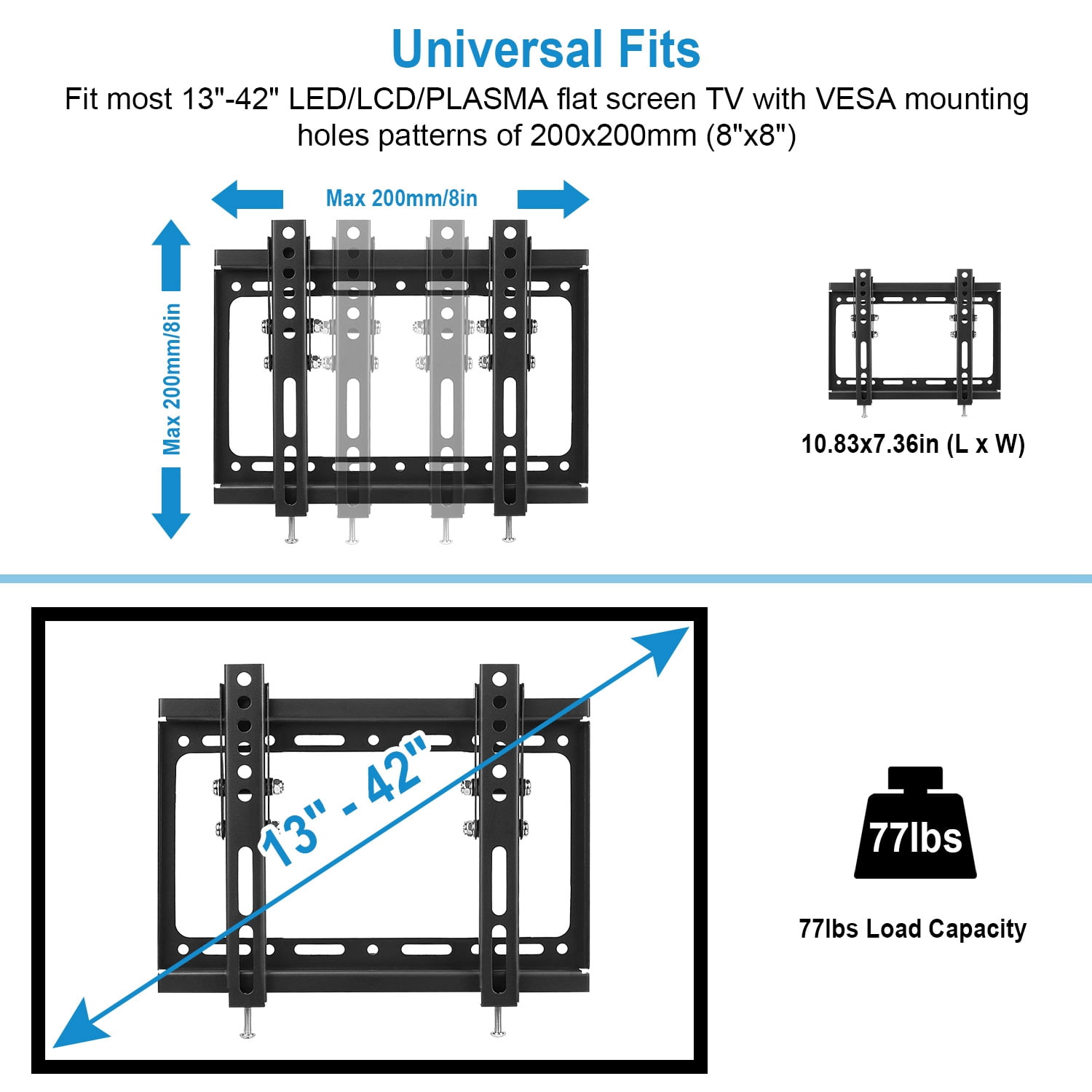 Moclever TV Wall Mount Bracket, Wall Mount TV Bracket Tilt for 13"-42" LED/LCD/PLASMA Flat TV VESA 200x200mm