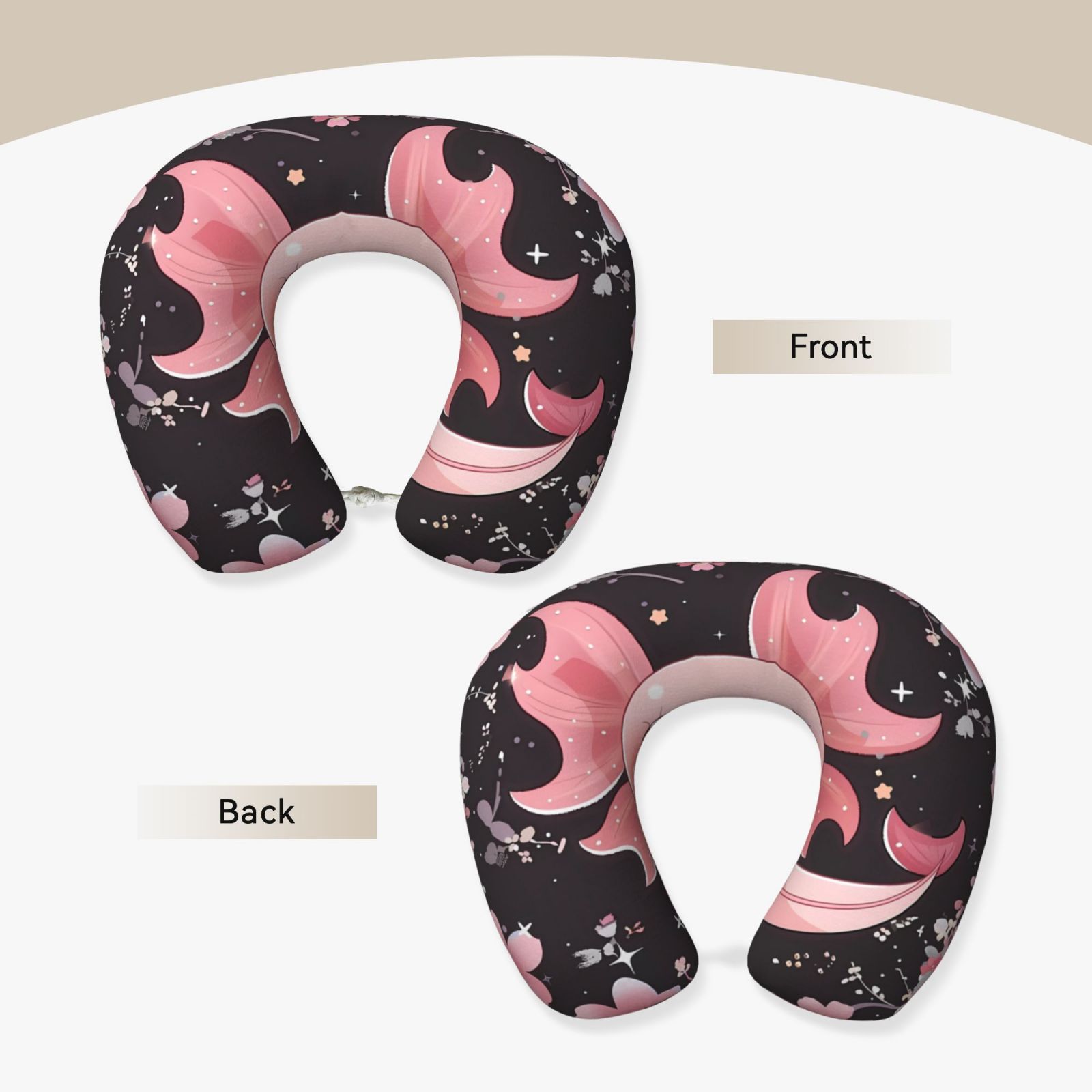 Xecao Chibi Axolotl Sakura Fantasy Print Memory Foam Cervical Neck Pillow Versatile U-Shaped Pillows for Home,Office,Camping,Travelling,Soft Washable Cover