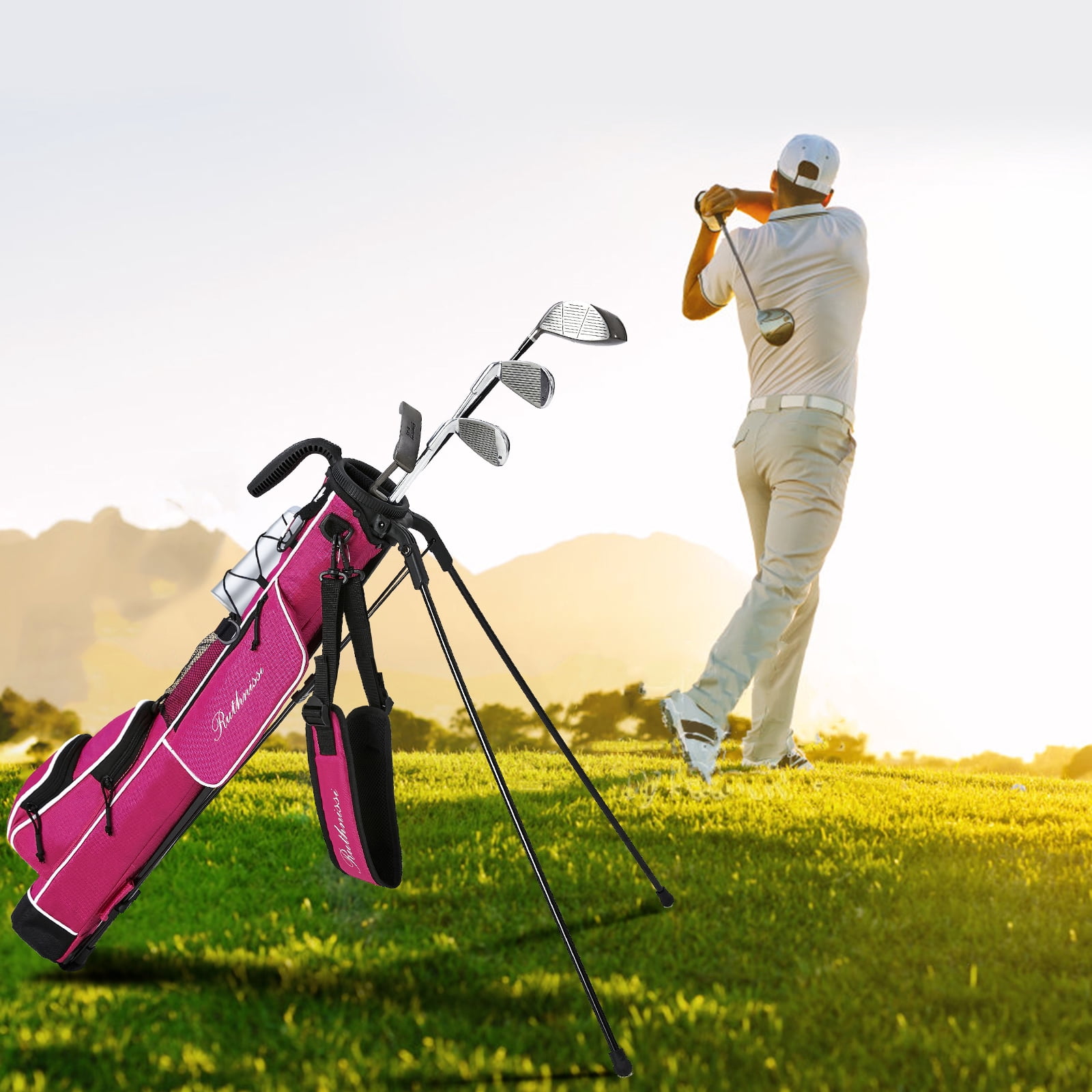 RUTHNISSI Golf Stand Bag, Lightweight Golf Easy Carry Bag with Padded Strap，Durable Pitch n Putt Golf Bag , Practice Ranger Sunday Golf Bag for Men&Women，par 3