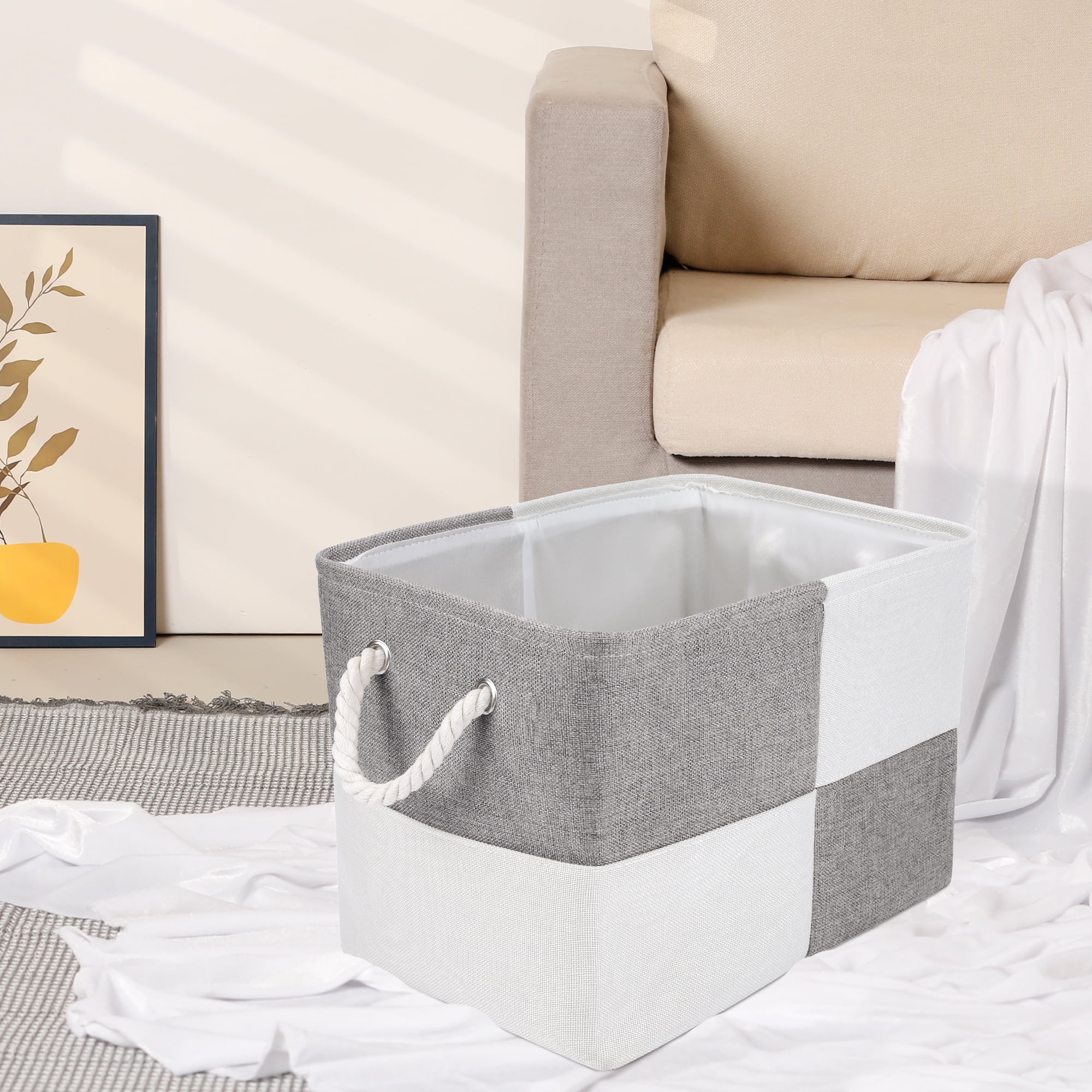 Unique Bargains Cotton Storage Bin with Handles Gray 15.7*11.8*11.8in