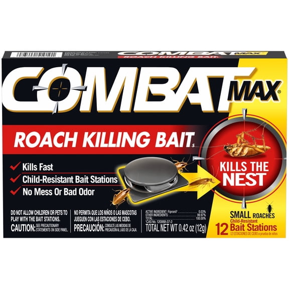 Combat Max Roach Killing Bait Stations for Small Roaches, No Mess or Odor, 12 Count