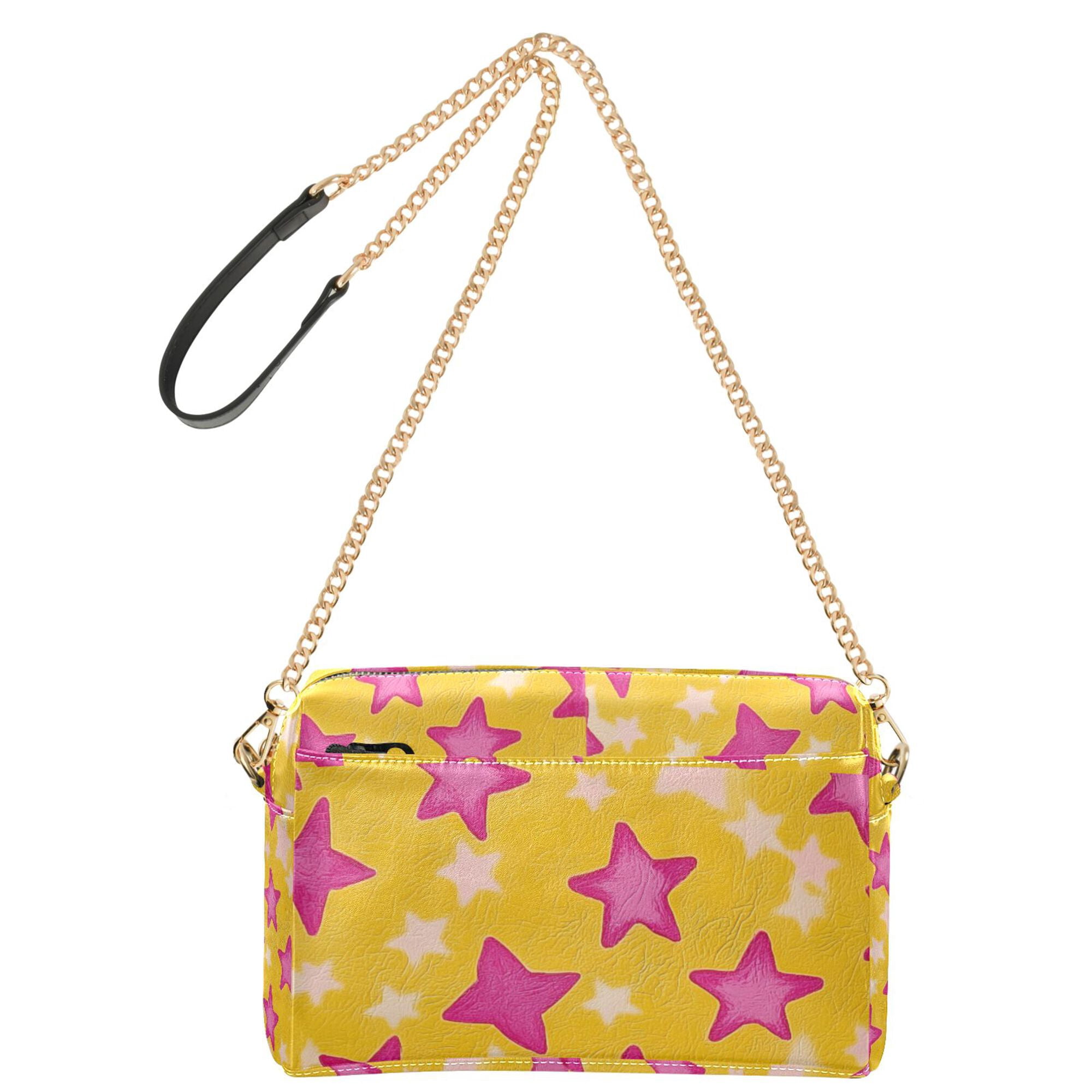 FORMRS Women Crossbody Purse with Chain Strap Vegan Leather Shoulder Handbag, Large Pink Stars